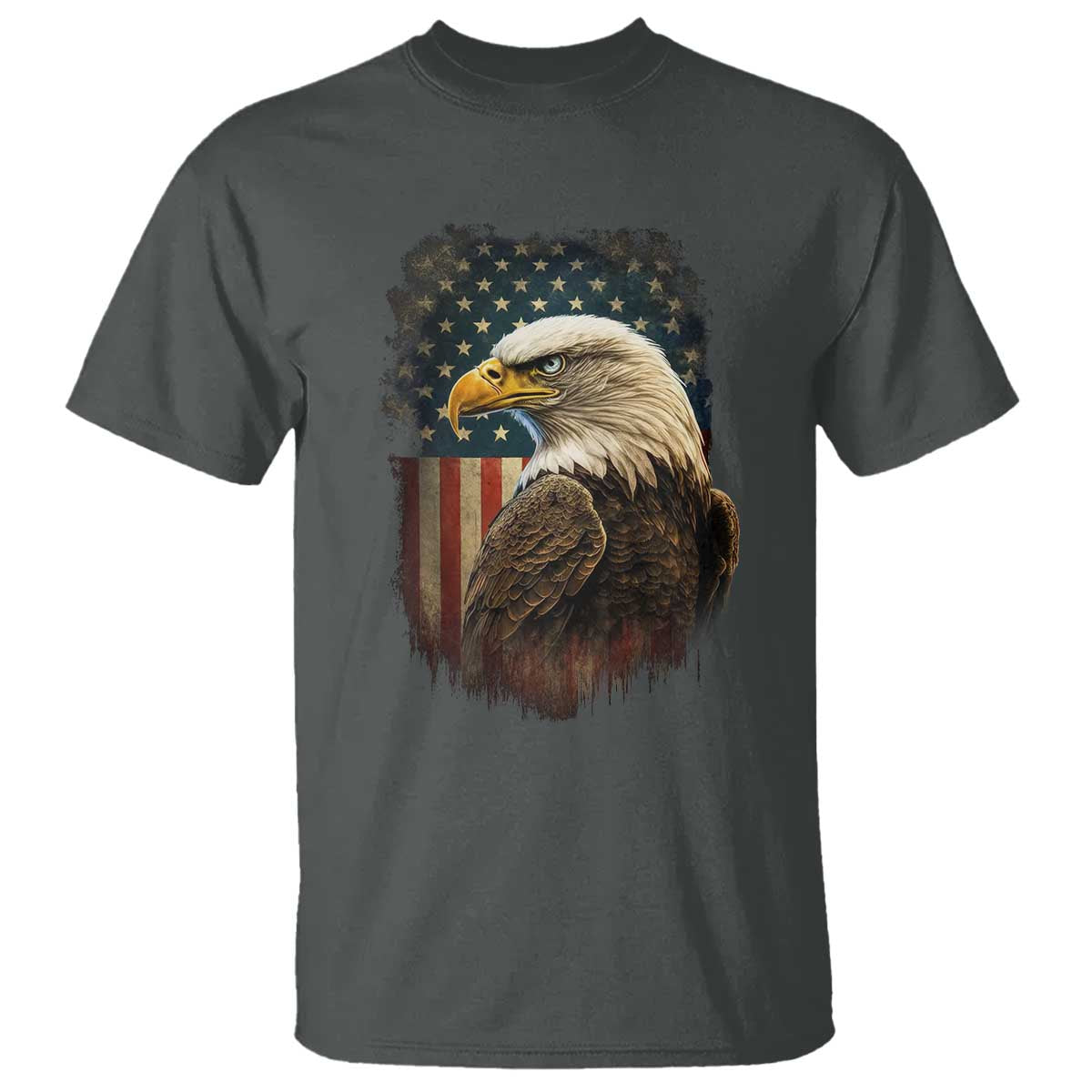 Funny American Flag Bald Eagle Patriotic 4th of July T Shirt TS11 Dark Heather Print Your Wear