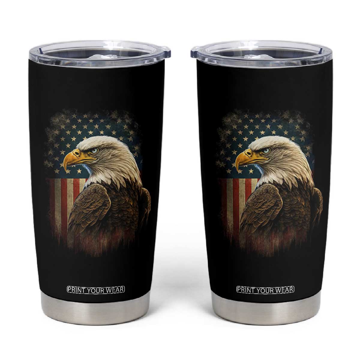 Funny American Flag Bald Eagle Patriotic 4th of July Tumbler Cup TS11 Black Print Your Wear