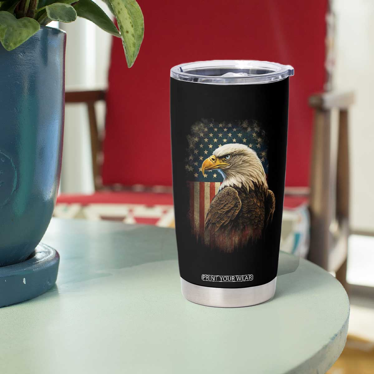 Funny American Flag Bald Eagle Patriotic 4th of July Tumbler Cup TS11 Print Your Wear