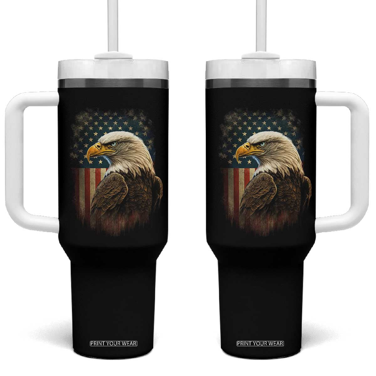 Funny American Flag Bald Eagle Patriotic 4th of July Tumbler With Handle TS11 One Size: 40 oz Black Print Your Wear