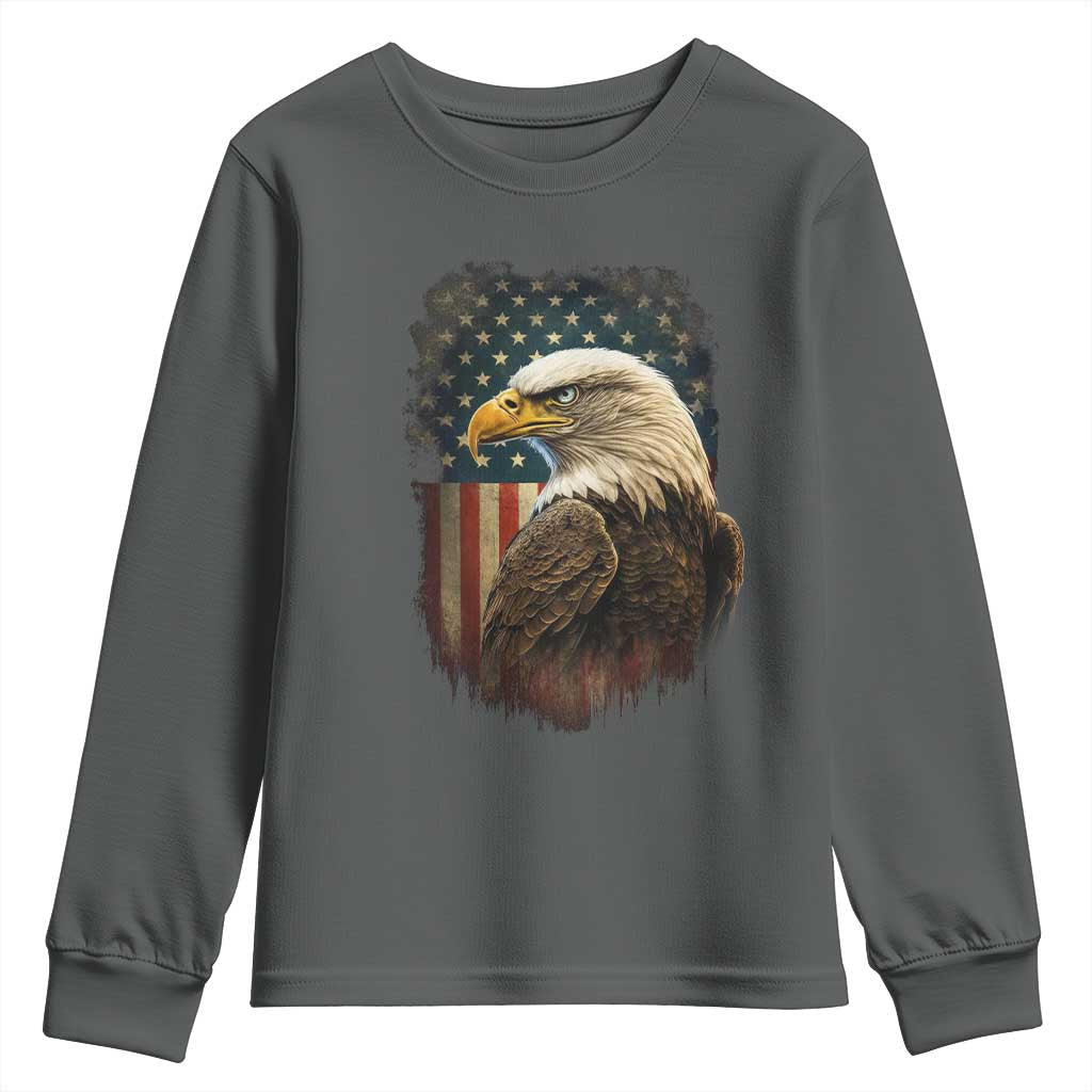 Funny American Flag Bald Eagle Patriotic 4th of July Youth Sweatshirt TS11 Dark Heather Print Your Wear