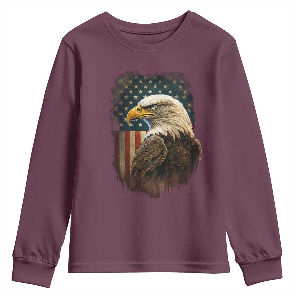 Funny American Flag Bald Eagle Patriotic 4th of July Youth Sweatshirt TS11 Maroon Print Your Wear