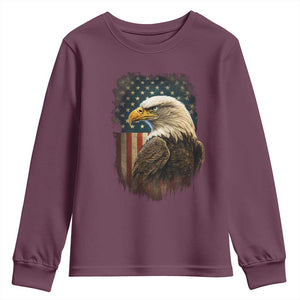 Funny American Flag Bald Eagle Patriotic 4th of July Youth Sweatshirt TS11 Maroon Print Your Wear
