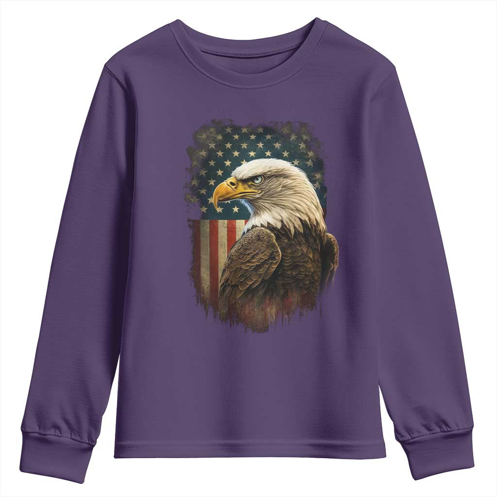 Funny American Flag Bald Eagle Patriotic 4th of July Youth Sweatshirt TS11 Purple Print Your Wear