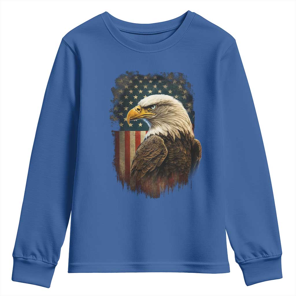 Funny American Flag Bald Eagle Patriotic 4th of July Youth Sweatshirt TS11 Royal Blue Print Your Wear