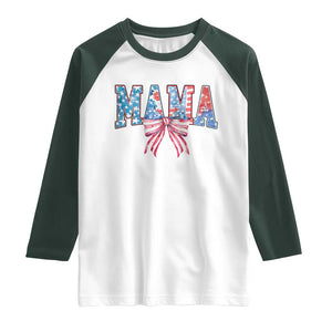 Funny American Patriotic Mama Coquette Raglan Shirt 4th Of July Mother's Day TS11 White Dark Forest Green Print Your Wear