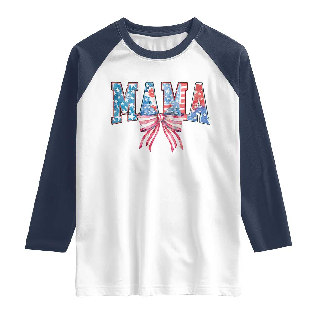 Funny American Patriotic Mama Coquette Raglan Shirt 4th Of July Mother's Day TS11 White Navy Print Your Wear