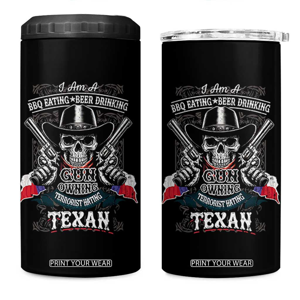 Funny American Texan 4 in 1 Can Cooler Tumbler I Am A BBQ Eating Beer Drinking Gun Owning Texan TS11 One Size: 16 oz Black Print Your Wear
