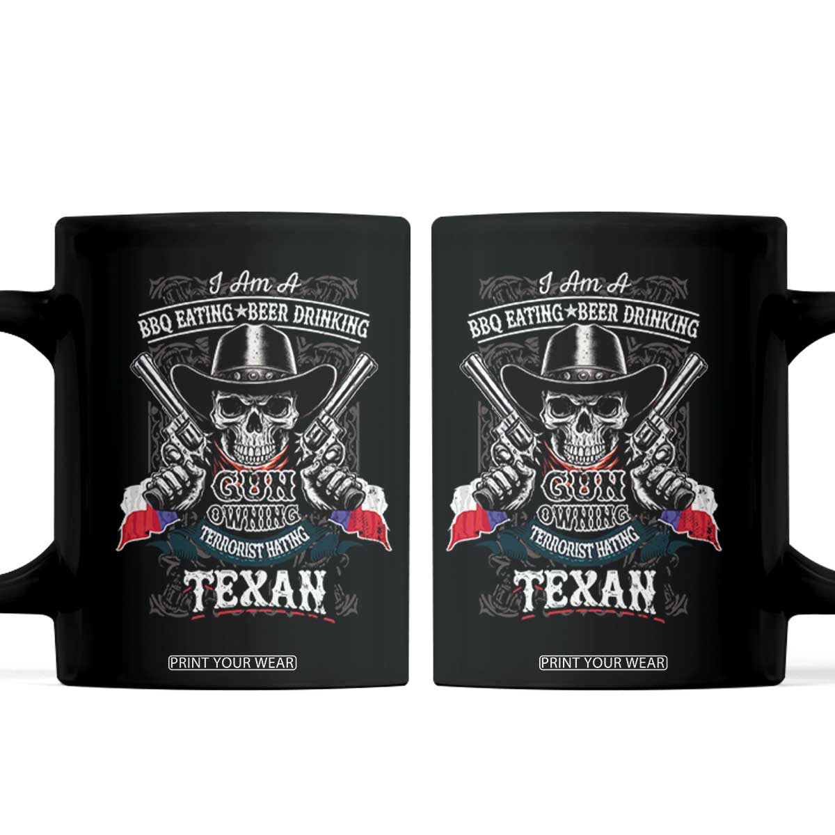 Funny American Texan Coffee Mug I Am A BBQ Eating Beer Drinking Gun Owning Texan TS11 Black Print Your Wear