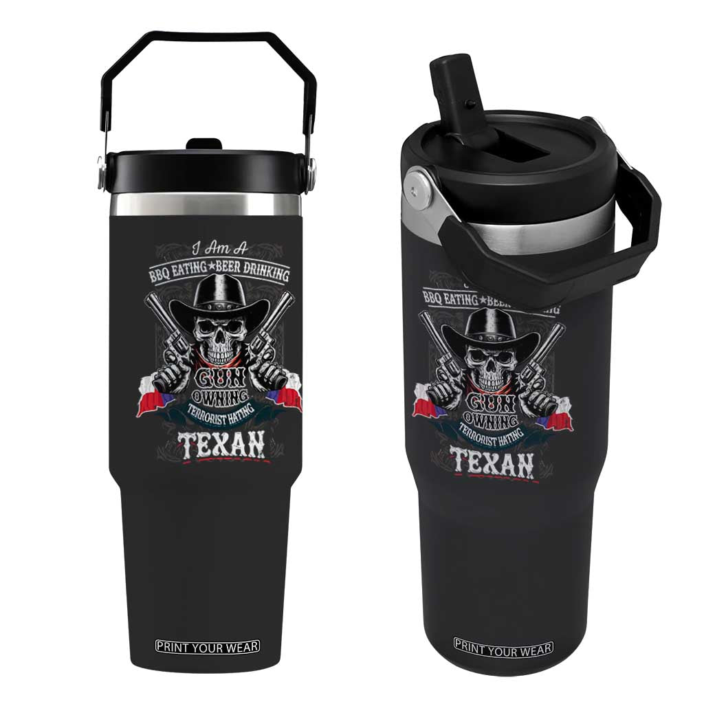 Funny American Texan Flip Straw Tumbler I Am A BBQ Eating Beer Drinking Gun Owning Texan TS11 One Size: 30 oz Black Print Your Wear