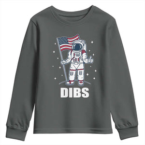 Funny Astronaut Dibs Moon Landing Youth Sweatshirt Patriotic Space USA Meme for 4th of July TS10 Dark Heather Print Your Wear