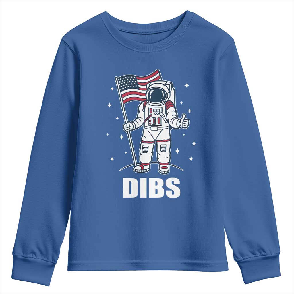 Funny Astronaut Dibs Moon Landing Youth Sweatshirt Patriotic Space USA Meme for 4th of July TS10 Royal Blue Print Your Wear