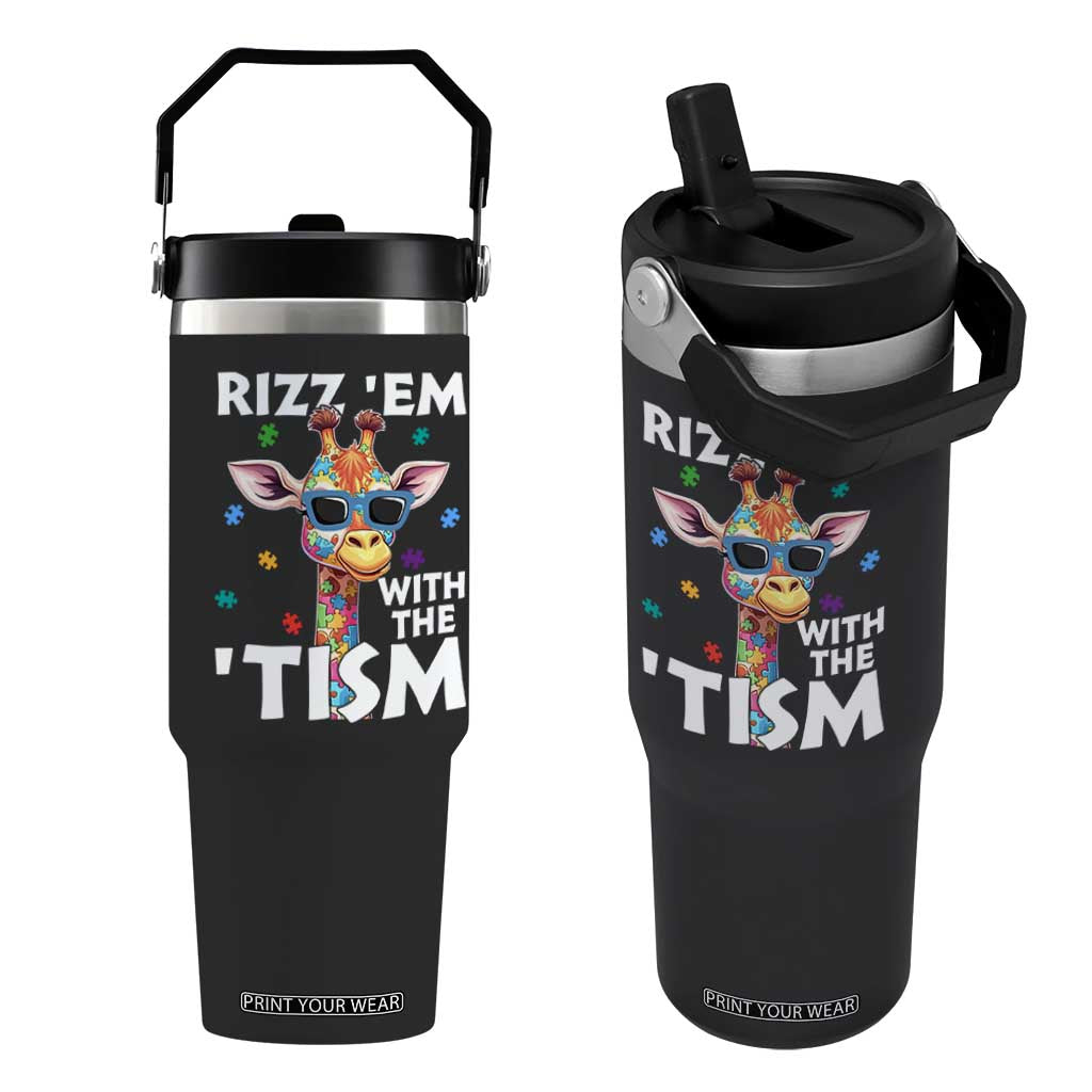 Funny Autism Giraffe Flip Straw Tumbler Rizz Em With The Tism TS02 One Size: 30 oz Black Print Your Wear