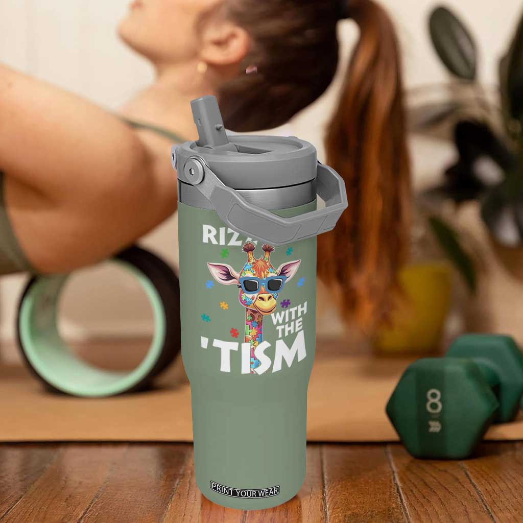 Funny Autism Giraffe Flip Straw Tumbler Rizz Em With The Tism TS02 One Size: 30 oz Moss Green Print Your Wear