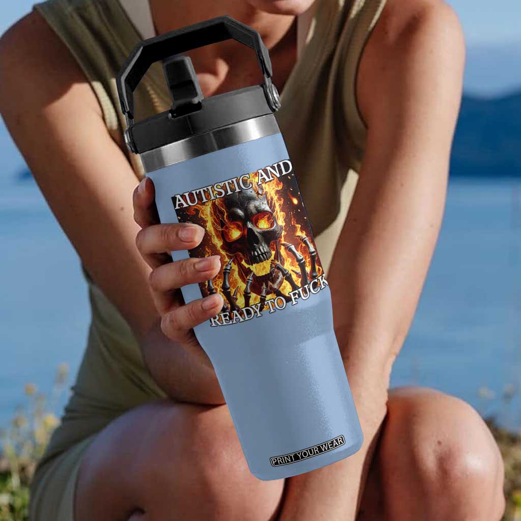 Funny Autistic Fire Skeleton Flip Straw Tumbler Autism Humor Joke TS11 One Size: 30 oz Light Blue Print Your Wear