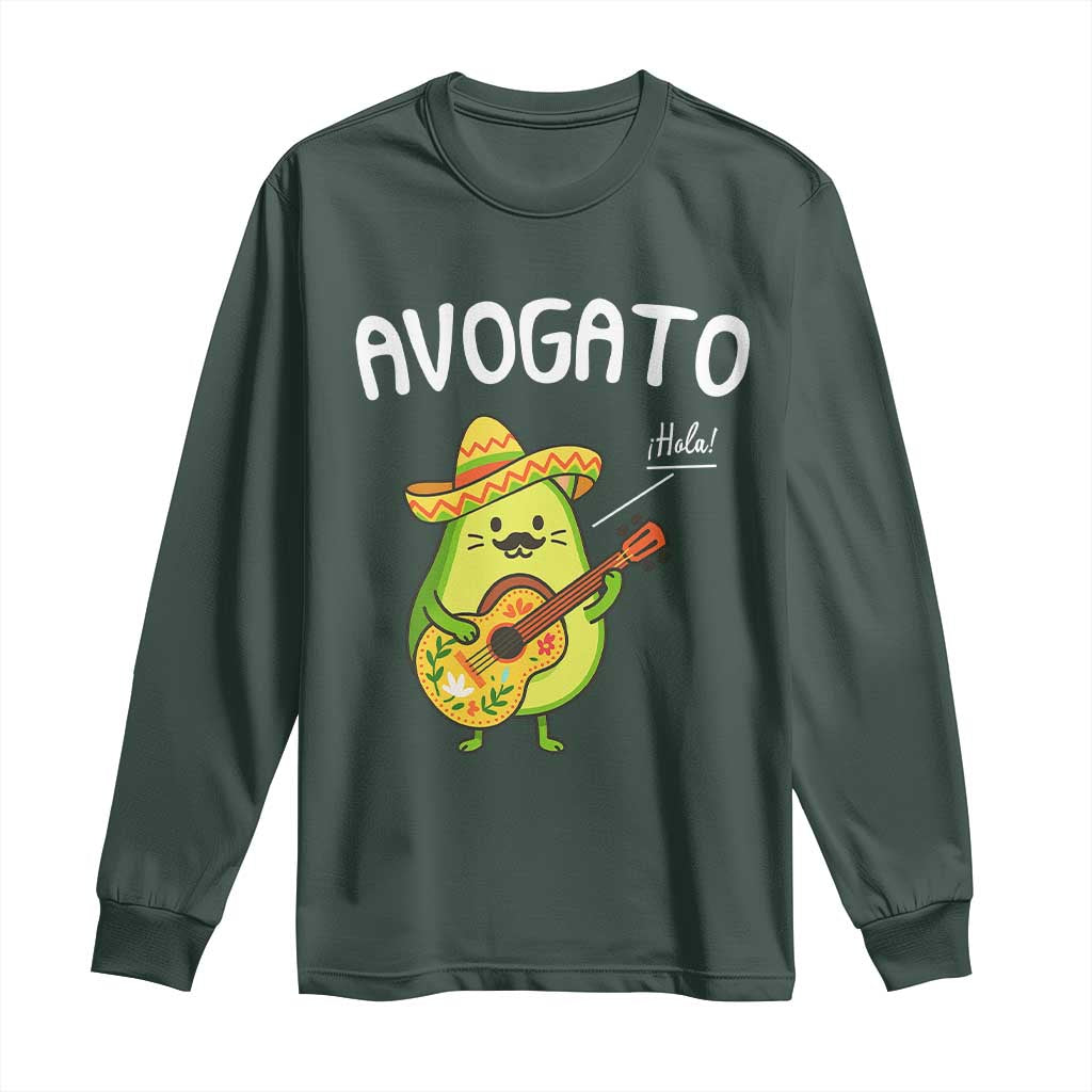 Funny Avocado Cat Avogato Long Sleeve Shirt Cinco De Mayo Mexican TS11 Dark Forest Green Print Your Wear