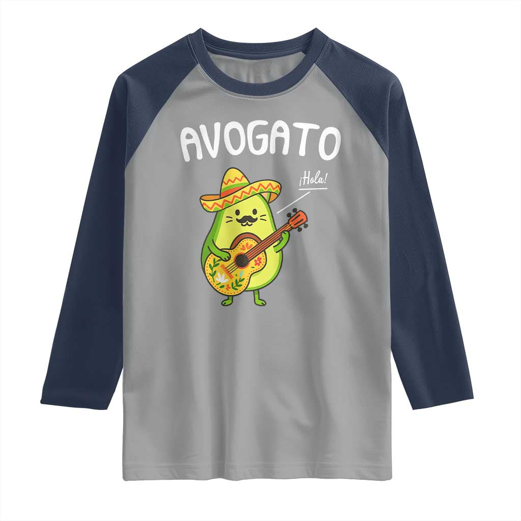 Funny Avocado Cat Avogato Raglan Shirt Cinco De Mayo Mexican TS11 Sport Gray Navy Print Your Wear
