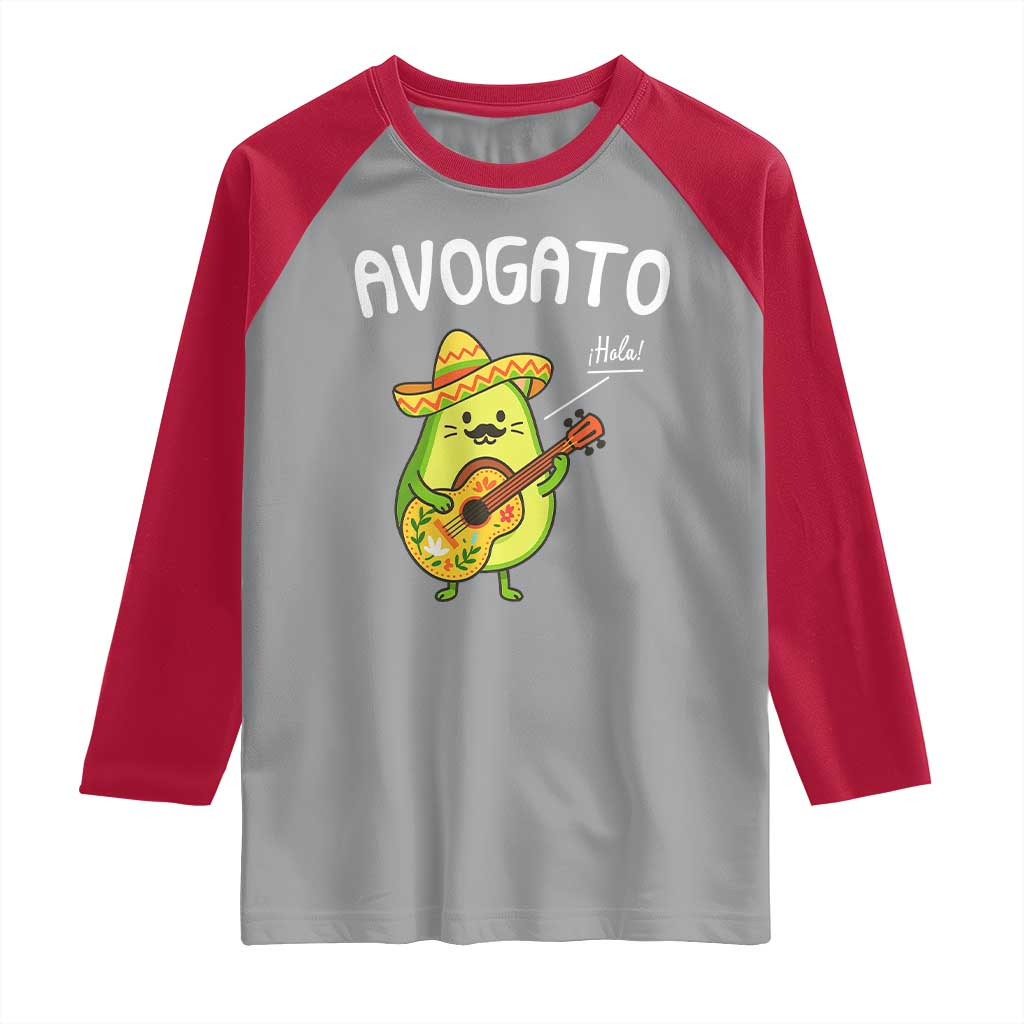 Funny Avocado Cat Avogato Raglan Shirt Cinco De Mayo Mexican TS11 Sport Gray Red Print Your Wear