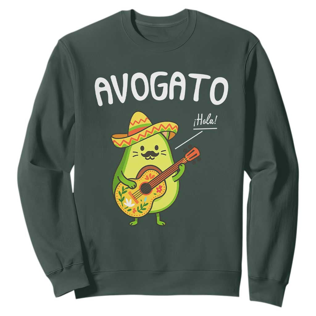 Funny Avocado Cat Avogato Sweatshirt Cinco De Mayo Mexican TS11 Dark Forest Green Print Your Wear
