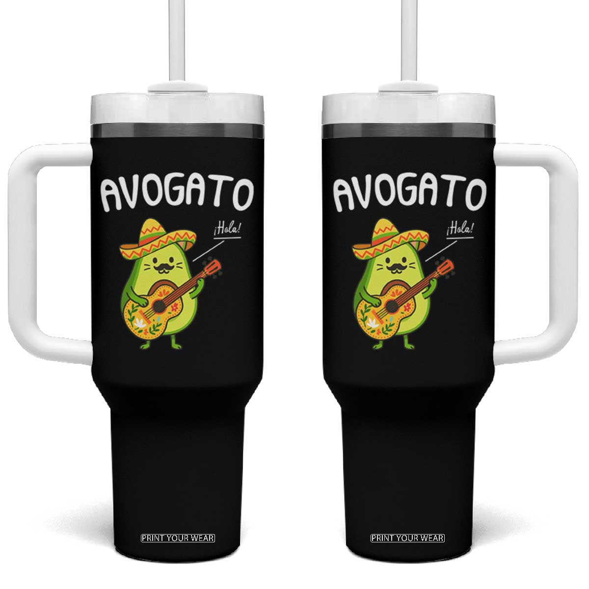Funny Avocado Cat Avogato Tumbler With Handle Cinco De Mayo Mexican TS11 One Size: 40 oz Black Print Your Wear