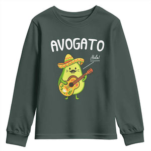 Funny Avocado Cat Avogato Youth Sweatshirt Cinco De Mayo Mexican TS11 Dark Forest Green Print Your Wear