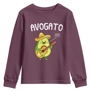 Funny Avocado Cat Avogato Youth Sweatshirt Cinco De Mayo Mexican TS11 Maroon Print Your Wear