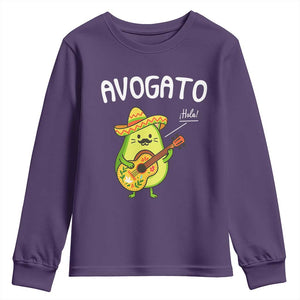 Funny Avocado Cat Avogato Youth Sweatshirt Cinco De Mayo Mexican TS11 Purple Print Your Wear