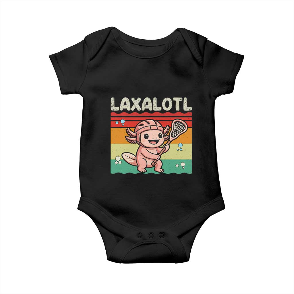 Funny Axolotl Lacrosse LAX Laxalotl Baby Onesie Lacrosse Player Retro Vintage TS11 Black Print Your Wear