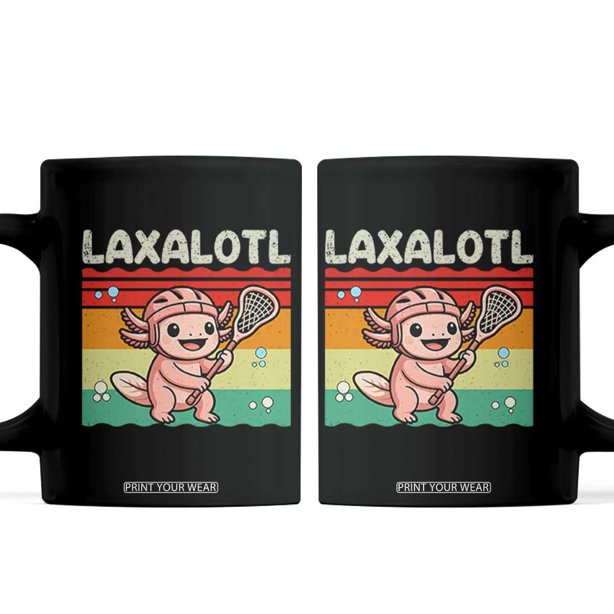 Funny Axolotl Lacrosse LAX Laxalotl Coffee Mug Lacrosse Player Retro Vintage TS11 Black Print Your Wear