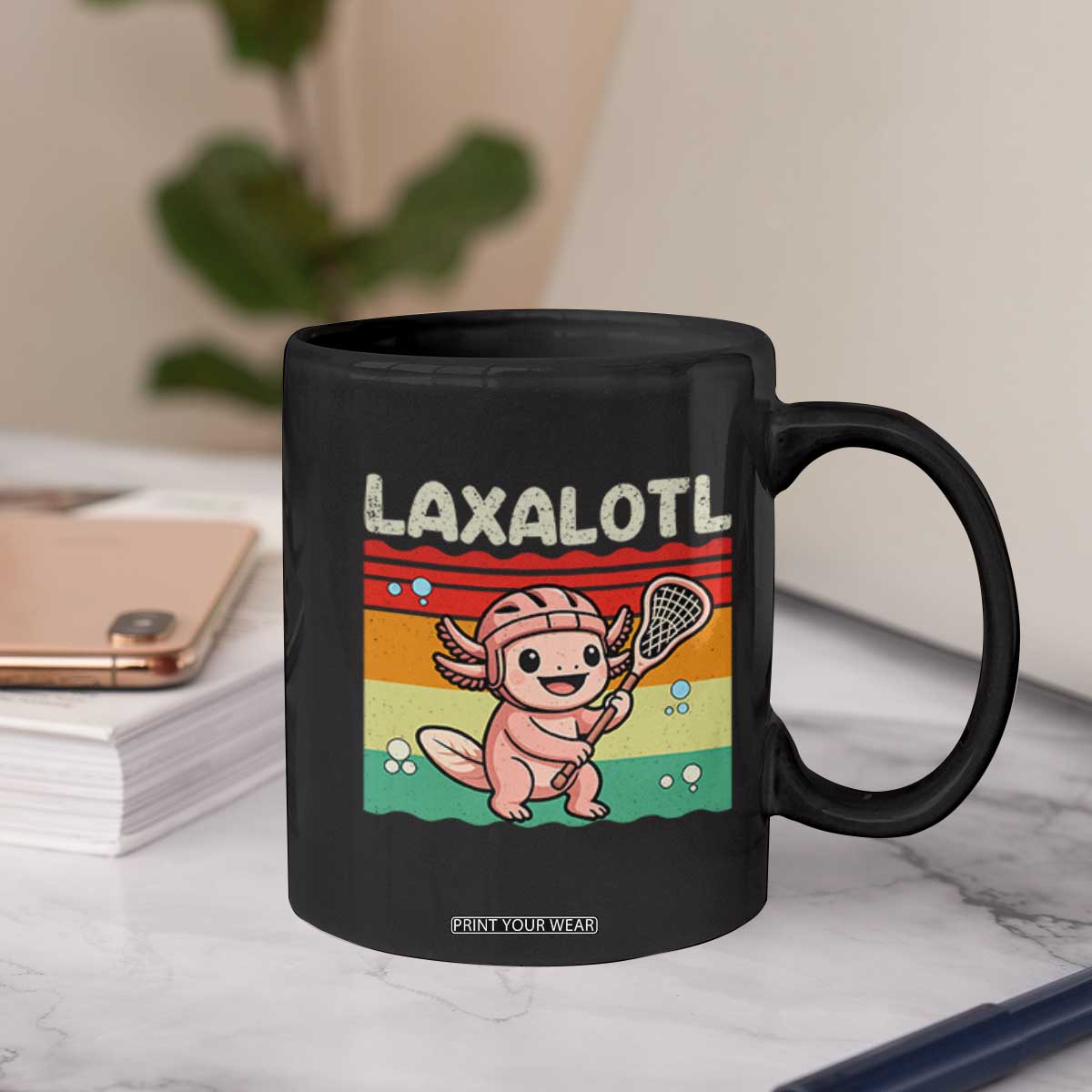 Funny Axolotl Lacrosse LAX Laxalotl Coffee Mug Lacrosse Player Retro Vintage TS11 Print Your Wear