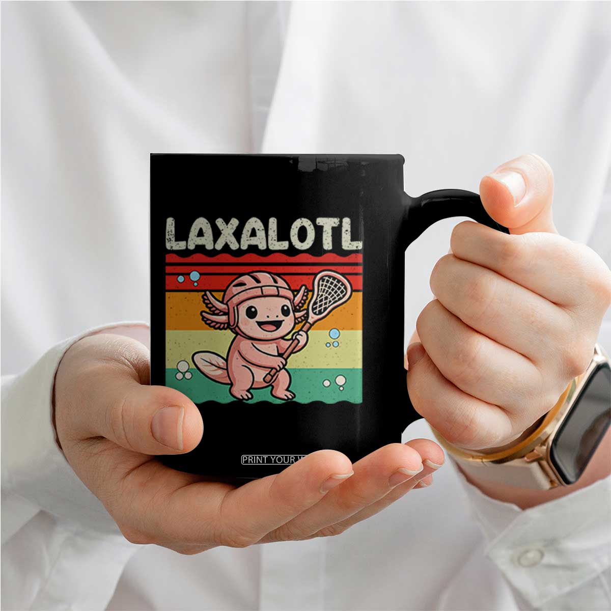 Funny Axolotl Lacrosse LAX Laxalotl Coffee Mug Lacrosse Player Retro Vintage TS11 Print Your Wear