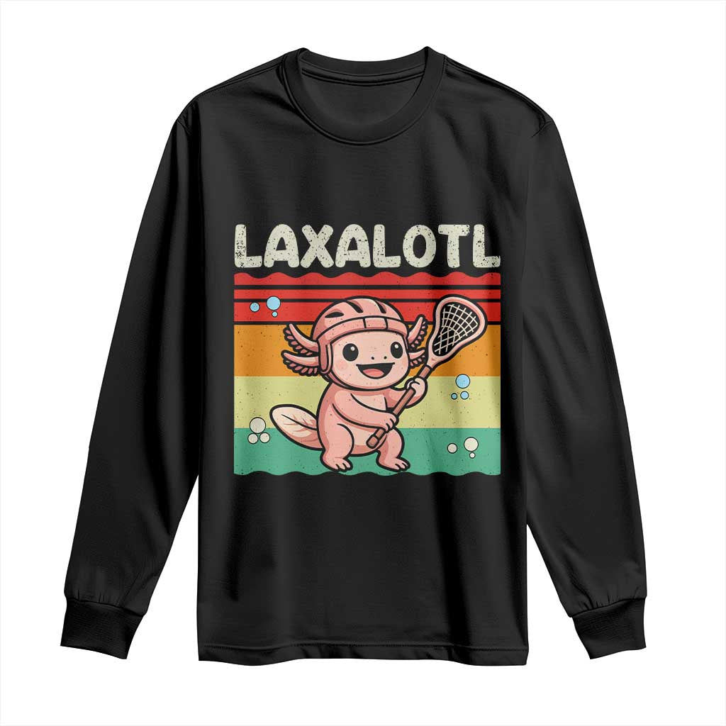 Funny Axolotl Lacrosse LAX Laxalotl Long Sleeve Shirt Lacrosse Player Retro Vintage TS11 Black Print Your Wear