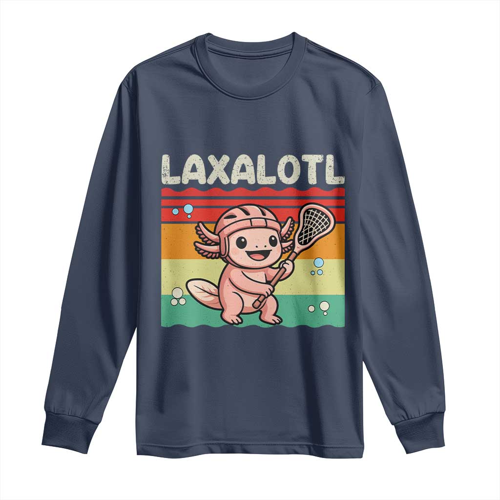 Funny Axolotl Lacrosse LAX Laxalotl Long Sleeve Shirt Lacrosse Player Retro Vintage TS11 Navy Print Your Wear