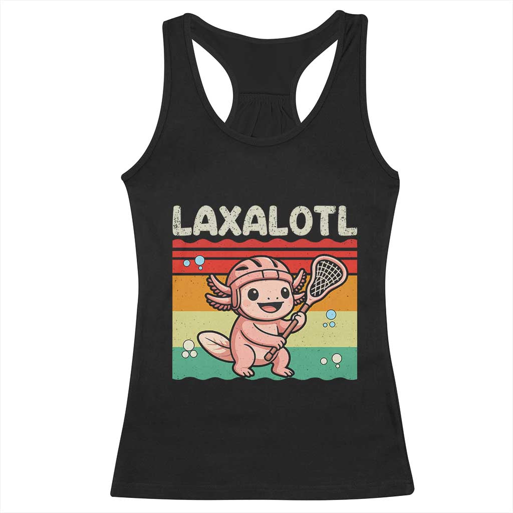 Funny Axolotl Lacrosse LAX Laxalotl Racerback Tank Top Lacrosse Player Retro Vintage TS11 Black Print Your Wear