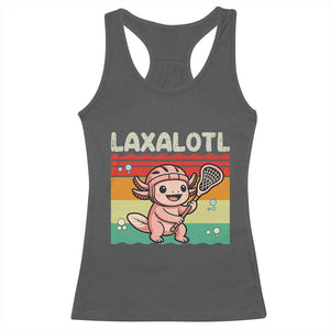 Funny Axolotl Lacrosse LAX Laxalotl Racerback Tank Top Lacrosse Player Retro Vintage TS11 Dark Heather Print Your Wear