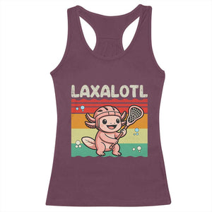 Funny Axolotl Lacrosse LAX Laxalotl Racerback Tank Top Lacrosse Player Retro Vintage TS11 Maroon Print Your Wear