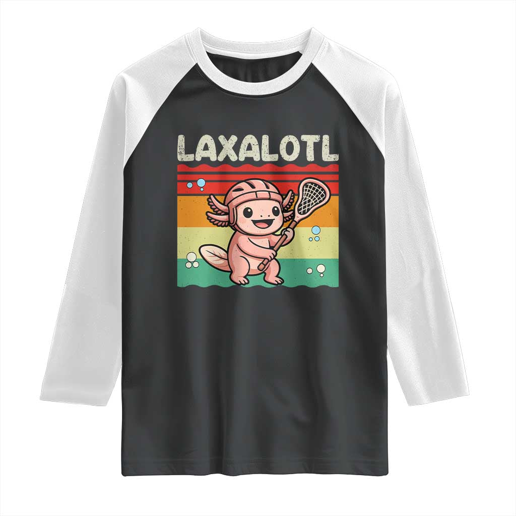 Funny Axolotl Lacrosse LAX Laxalotl Raglan Shirt Lacrosse Player Retro Vintage TS11 Black White Print Your Wear