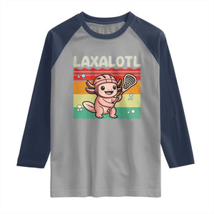 Funny Axolotl Lacrosse LAX Laxalotl Raglan Shirt Lacrosse Player Retro Vintage TS11 Sport Gray Navy Print Your Wear