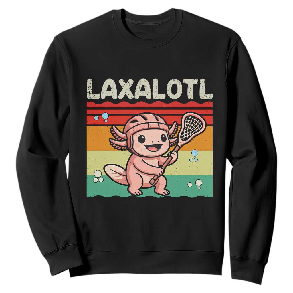 Funny Axolotl Lacrosse LAX Laxalotl Sweatshirt Lacrosse Player Retro Vintage TS11 Black Print Your Wear