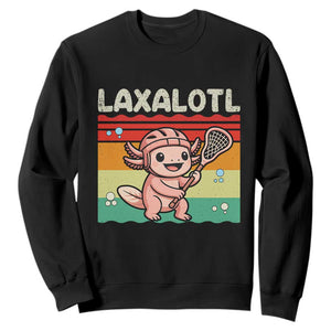 Funny Axolotl Lacrosse LAX Laxalotl Sweatshirt Lacrosse Player Retro Vintage TS11 Black Print Your Wear