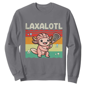 Funny Axolotl Lacrosse LAX Laxalotl Sweatshirt Lacrosse Player Retro Vintage TS11 Charcoal Print Your Wear