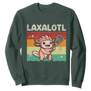 Funny Axolotl Lacrosse LAX Laxalotl Sweatshirt Lacrosse Player Retro Vintage TS11 Dark Forest Green Print Your Wear