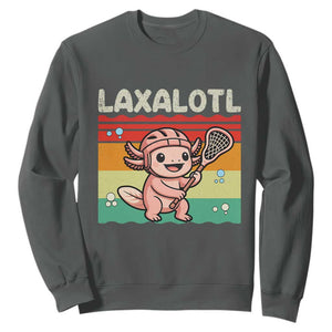 Funny Axolotl Lacrosse LAX Laxalotl Sweatshirt Lacrosse Player Retro Vintage TS11 Dark Heather Print Your Wear