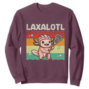 Funny Axolotl Lacrosse LAX Laxalotl Sweatshirt Lacrosse Player Retro Vintage TS11 Maroon Print Your Wear