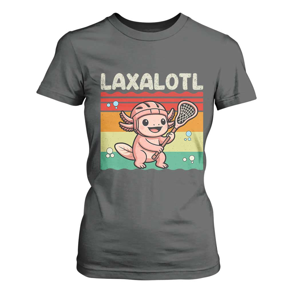 Funny Axolotl Lacrosse LAX Laxalotl T Shirt For Women Lacrosse Player Retro Vintage TS11 Dark Heather Print Your Wear