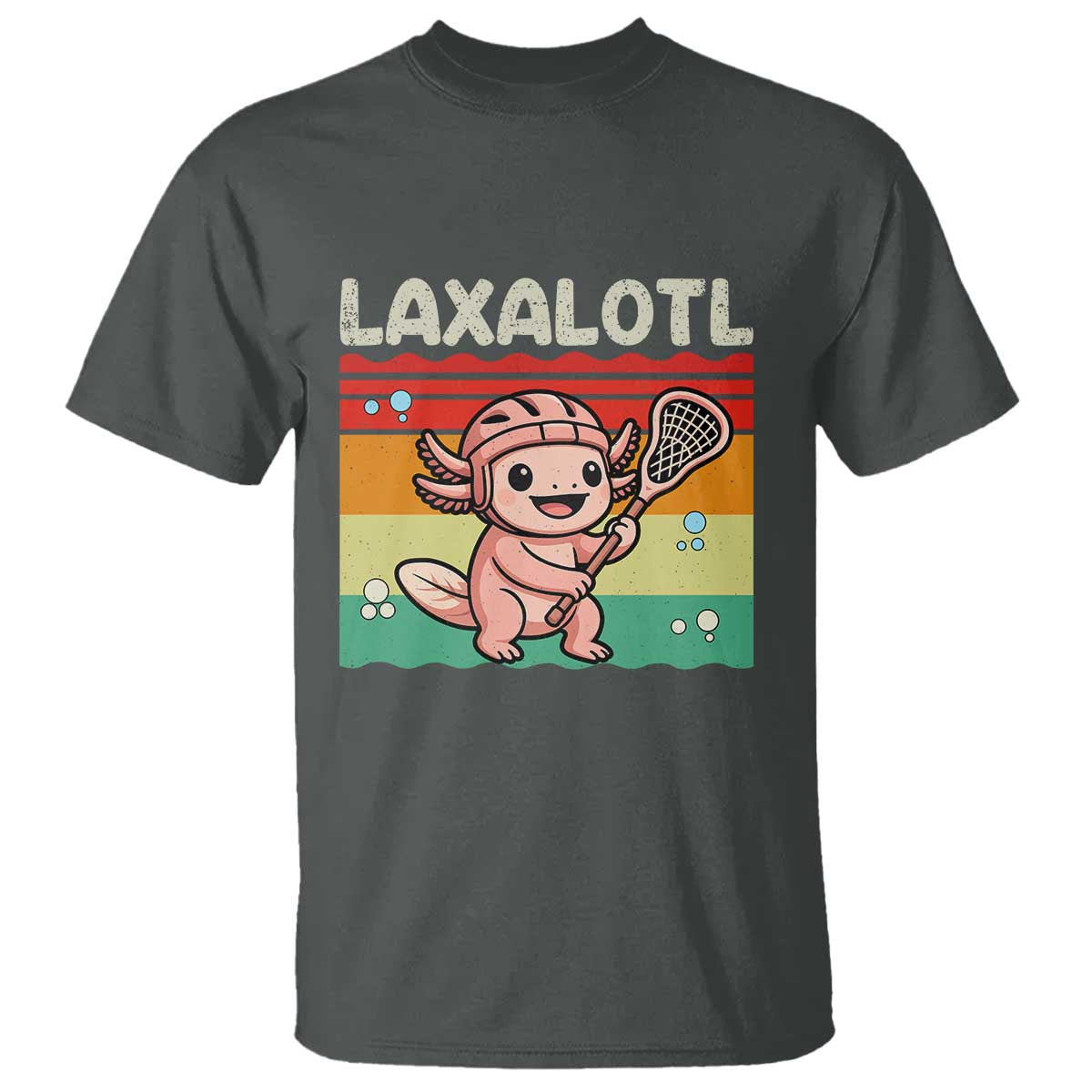 Funny Axolotl Lacrosse LAX Laxalotl T Shirt Lacrosse Player Retro Vintage TS11 Dark Heather Print Your Wear