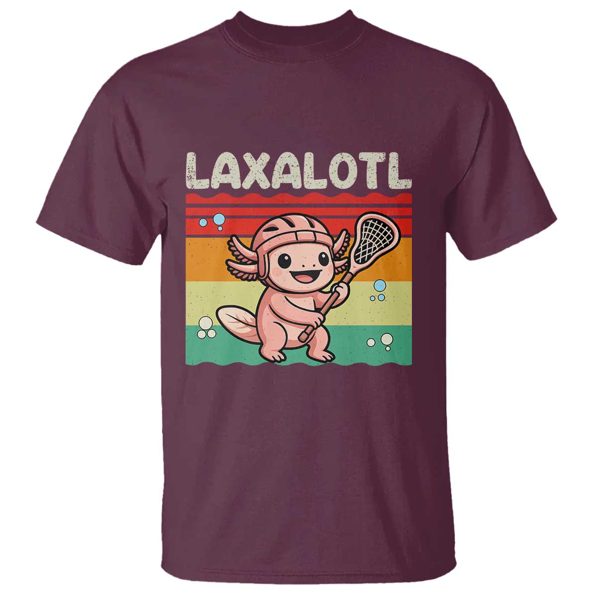 Funny Axolotl Lacrosse LAX Laxalotl T Shirt Lacrosse Player Retro Vintage TS11 Maroon Print Your Wear