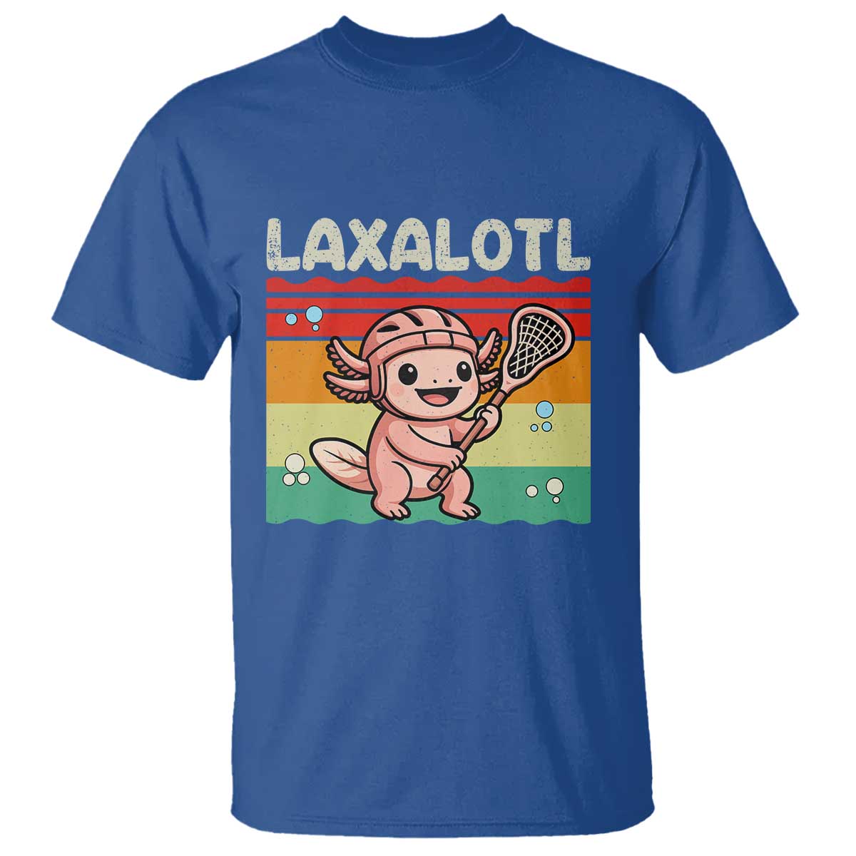 Funny Axolotl Lacrosse LAX Laxalotl T Shirt Lacrosse Player Retro Vintage TS11 Royal Blue Print Your Wear