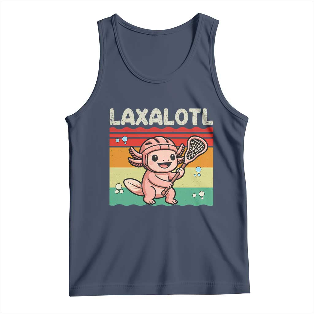 Funny Axolotl Lacrosse LAX Laxalotl Tank Top Lacrosse Player Retro Vintage TS11 Navy Print Your Wear