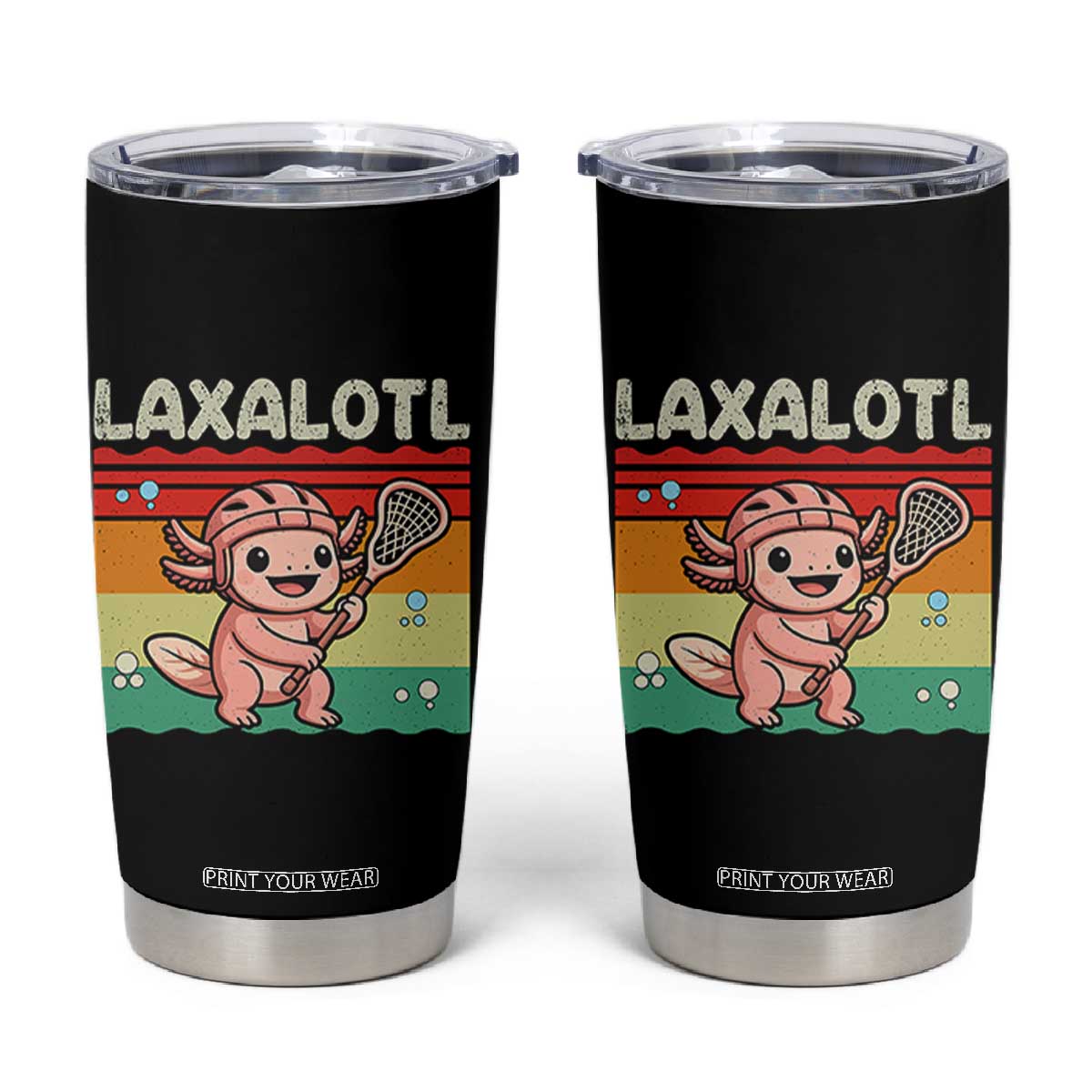 Funny Axolotl Lacrosse LAX Laxalotl Tumbler Cup Lacrosse Player Retro Vintage TS11 Black Print Your Wear